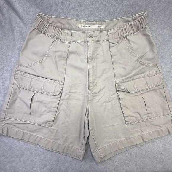Savane Cargo Shorts Women Size 34W Tan Hook & Loop Pockets Comfort Elastic Waist - Picture 1 of 10